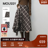 MOUSSY 1027 半身裙028IAA31 秋冬新品 复古格纹不规则裙摆长款