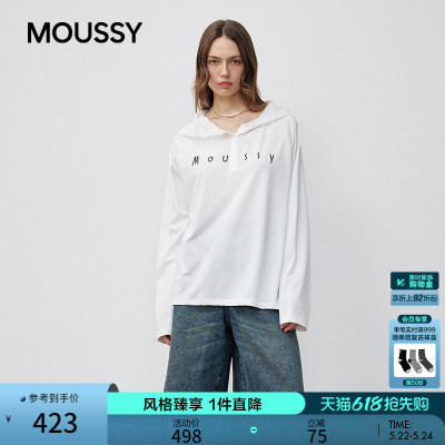 moussy春季新品休闲风蕾丝拼接长袖针织衫女028JSX90-1049