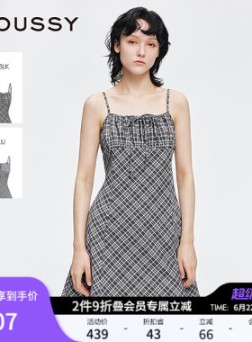 MOUSSY 早春新品复古格子蝴蝶结修身吊带连衣裙028IAA33-1005