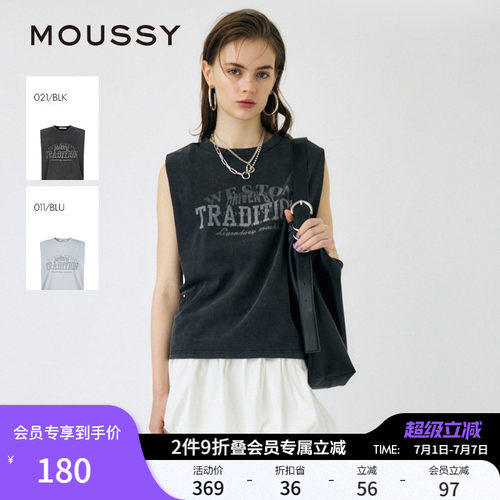 MOUSSY 夏季新品街头做旧印花坎肩背心无袖T恤010IS290-8671
