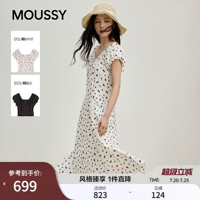 MOUSSY2026夏季新品法式海边度假碎花泡泡袖连衣裙028JSC33-1024