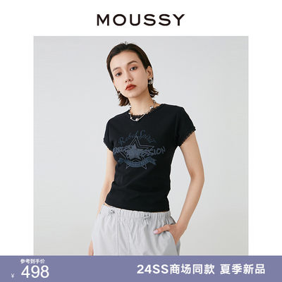 MOUSSY美式复古辣妹蕾丝短袖T恤