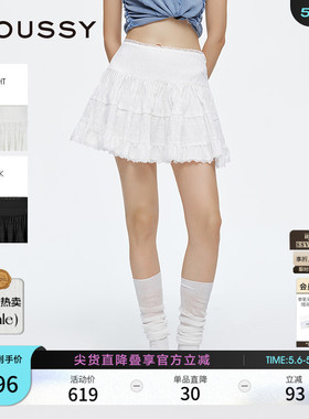 MOUSSY 春季新品蕾丝下摆刺绣logo短裙半身裙028ISA31-4111