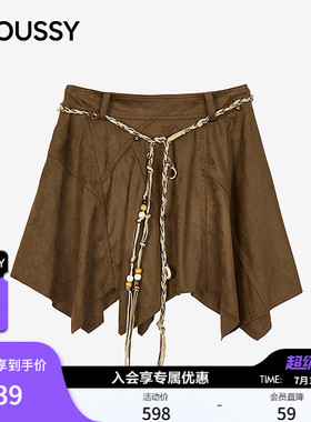 MOUSSY 2026夏新品复古辣妹风编织腰带不规则半身裙028JSZ31-1043