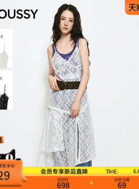 MOUSSY 2026夏季新品纯欲风蕾丝不规则吊带连衣裙女028JSZ33-1009