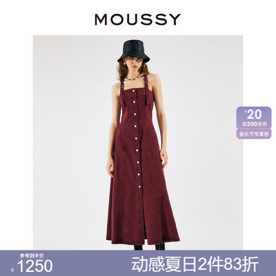 moussy朋克风收腰吊带牛仔连衣裙