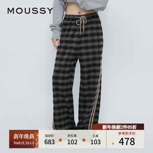 028IS930 MOUSSY学院风侧缝双条纹格纹休闲裤 2281 赵露思同款