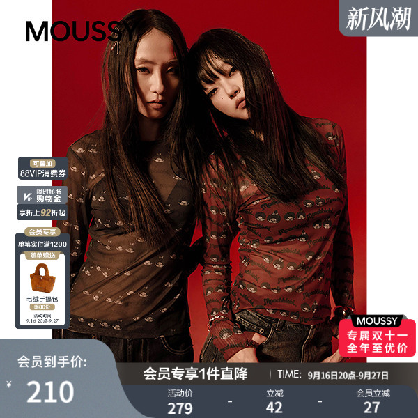 MOUSSY&Monchhichi合作款 秋季新品修身长袖T恤028IAA01-1019图片