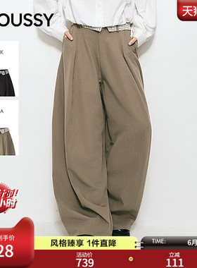 MOUSSY 2026夏季新品复古通勤风翻边格纹拼接长裤女028JSC31-1057