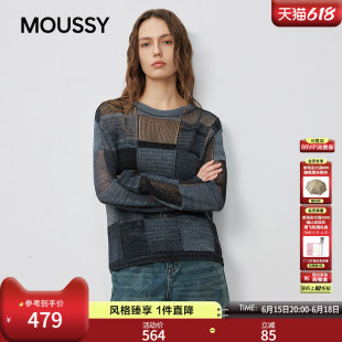 MOUSSY春季新品复古休闲风撞色拼接毛针织衫女028IAC70-1037