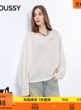MOUSSY2026春季新品简约慵懒风一字领宽松长袖T恤女028JSA90-1021