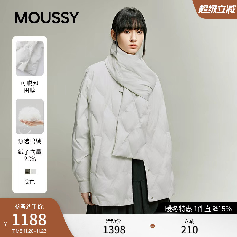 MOUSSY 2025秋季新品围巾领结廓形90羽绒夹克外套女028IAA30-1045
