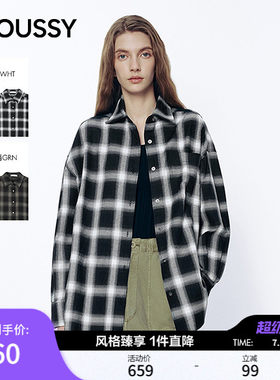 MOUSSY 2026春季新品韩系复古风格子宽松衬衫外套女028JSA30-1023