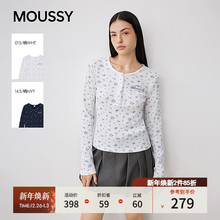 MOUSSY25秋冬新品复古碎花华夫格圆领纽扣打底针织028IAA90-1025