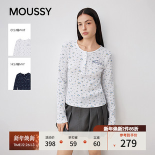 MOUSSY25秋冬新品 1025 复古碎花华夫格圆领纽扣打底针织028IAA90
