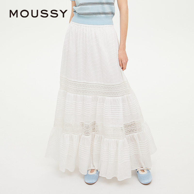 【U先试用】moussy2025夏季新品波西米亚风蕾丝蛋糕裙半身裙女