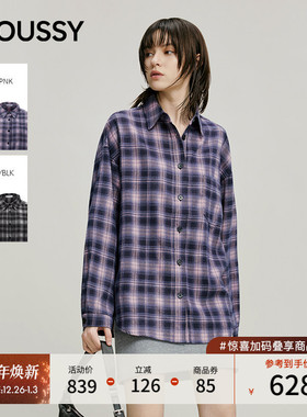 MOUSSY 2026早春新品复古风格纹彩色刺绣字母衬衫女028IAB30-1083