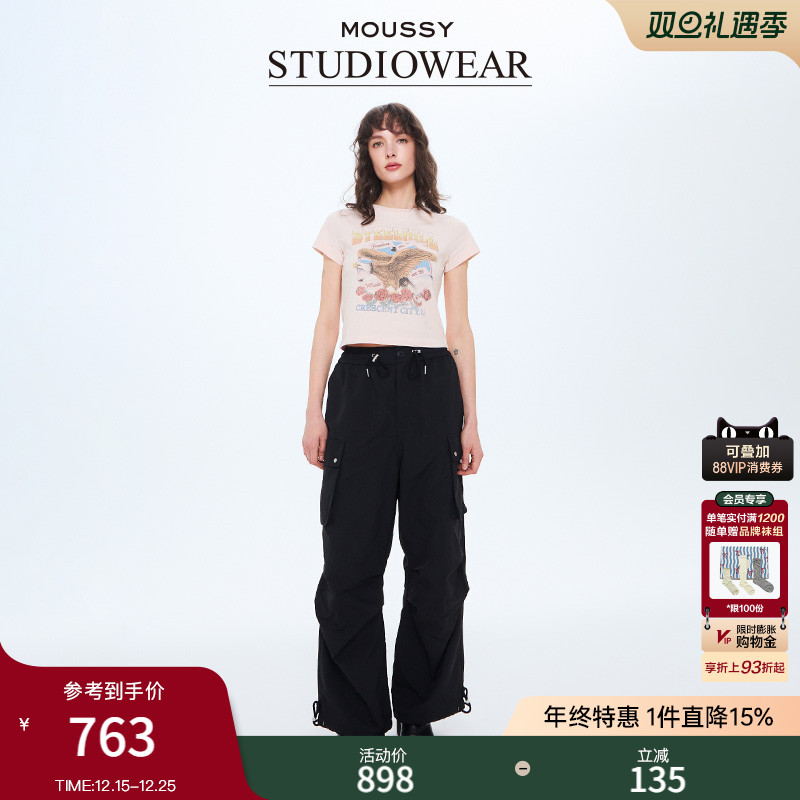 STUDIOWEAR x MOUSSY2025春季新品多口袋抽绳工装裤028ISA31-1711