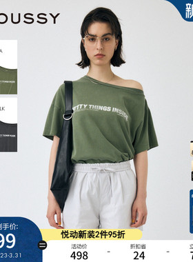 MOUSSY早春新品休闲通勤风字母斜肩宽松短袖T恤010IS290-9331