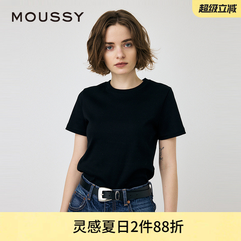 MOUSSY基础款纯色纯棉正肩T恤