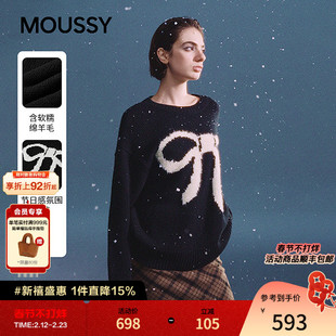 MOUSSY 2026早春新品甜美风蝴蝶结圆领套头毛针织衫028IAZ70-1061
