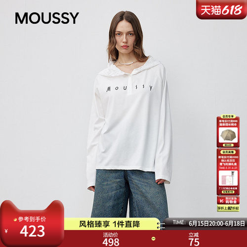 moussy春季新品休闲风蕾丝拼接长袖针织衫女028JSX90-1049