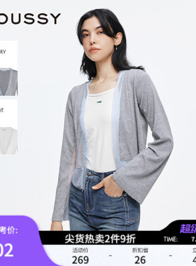 MOUSSY 春季新品甜美撞色网纱拼接V领针织衫女028ISA70-2561