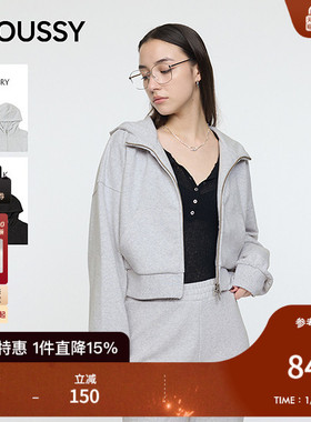 MOUSSY 2025秋季新品慵懒风简约短款连帽卫衣开衫女010IA180-3811