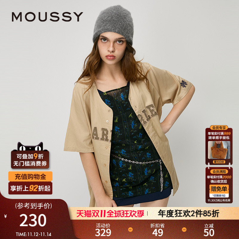 MOUSSY运动风oversize棒球衬衫