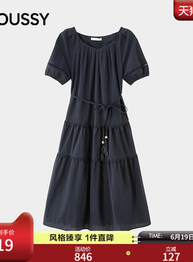 MOUSSY 2026夏季新品法式田园风系带收腰蛋糕连衣裙028JSC33-1035