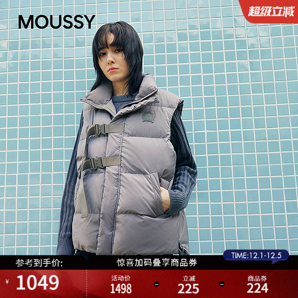 MOUSSY 2025秋季新品城市运动风绑带设计羽绒马甲女028IAC30-1084