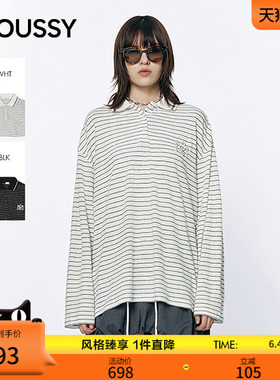 MOUSSY 2026春季新品慵懒风条纹polo领oversizeT恤028JSA90-1032