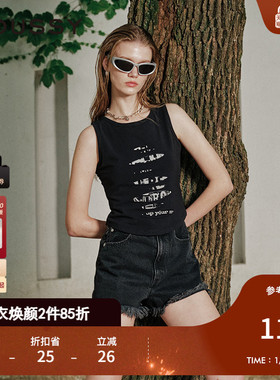 MOUSSY 夏季新品Y2K千禧辣妹破洞印花无袖背心028HSZ90-1671