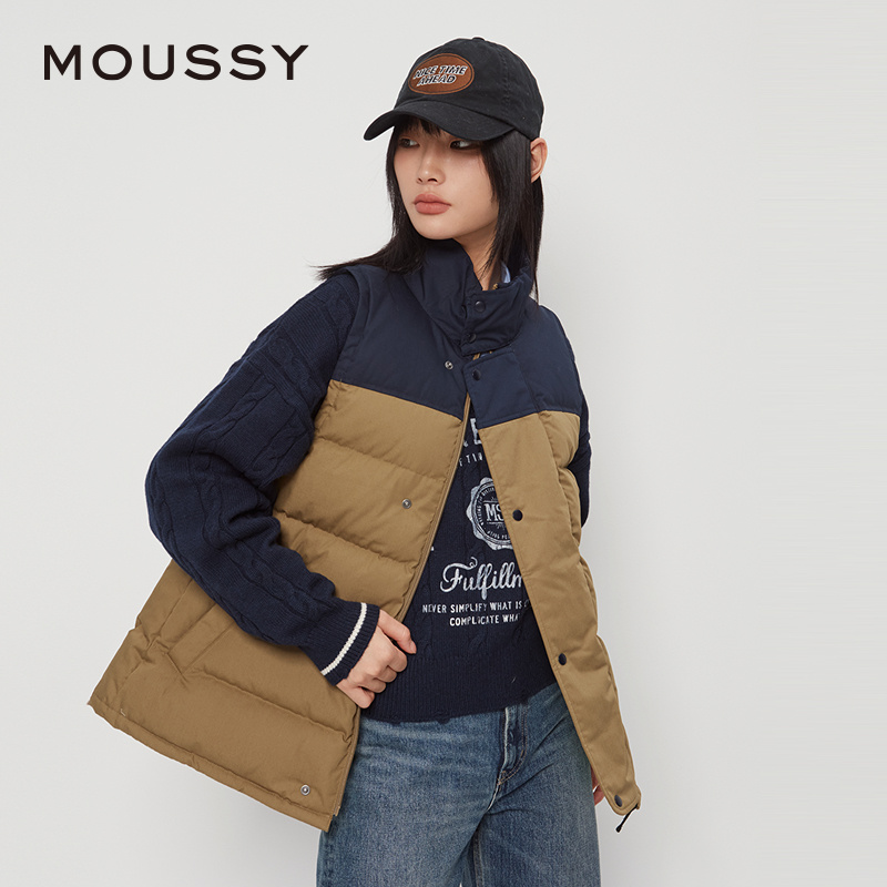 MOUSSY 秋季新品中性风宽松撞色休闲羽绒马甲女028HAA30-2131