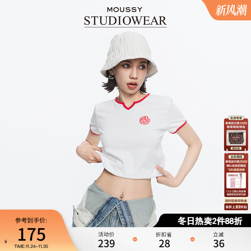 MOUSSY非正式学院风撞色刺绣T恤