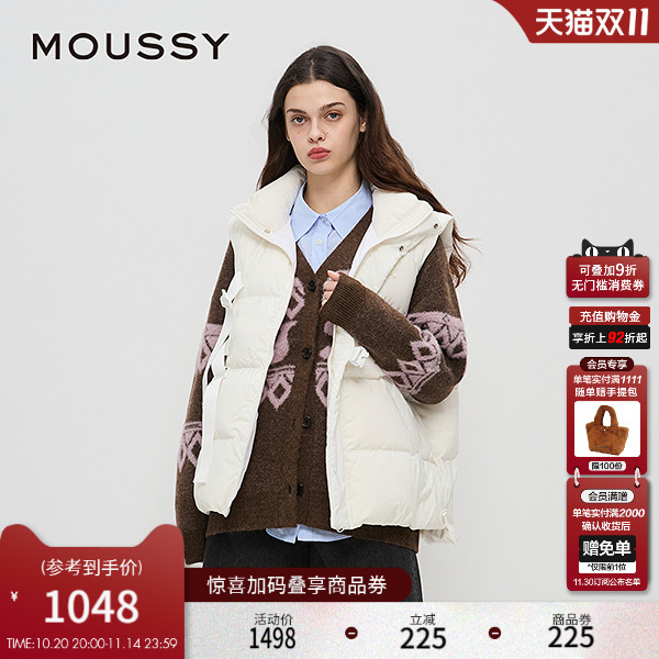 MOUSSY 2025秋季新品城市运动风绑带设计羽绒马甲女028IAC30-1084