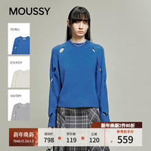 MOUSSY 2025秋季新品甜酷风不规则破洞镂空毛针织衫028IAZ70-1051