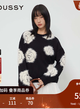 MOUSSY 2025早秋新品休闲灵落提花撞色宽松毛针织衫028IAZ70-1018