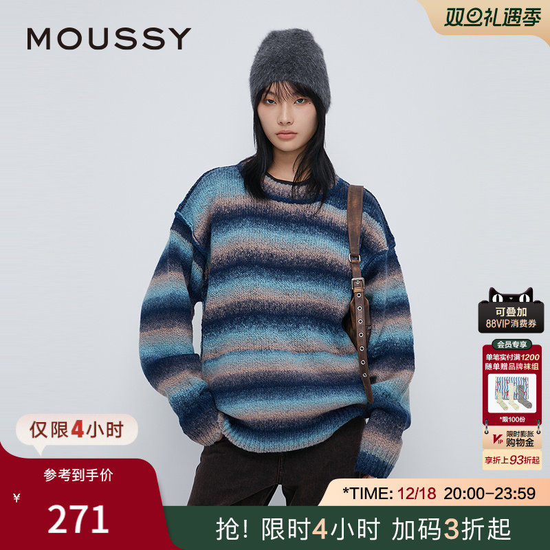 渐变撞色MOUSSY套头圆领
