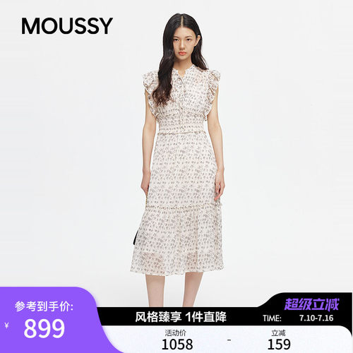 MOUSSY2026夏季新品法式田园碎花气质无袖连衣裙028JSC33-1033