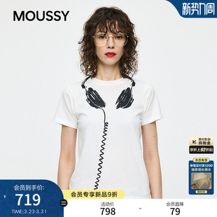 T恤010JSF01 Vaquera联名2026春季 耳机印花短袖 0021 新品 MOUSSY