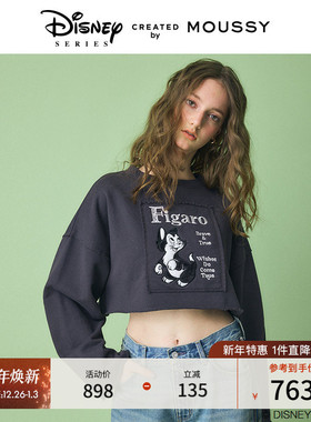 MOUSSY 秋季新品迪士尼联名Figaro刺绣短款卫衣010ISY90-0651