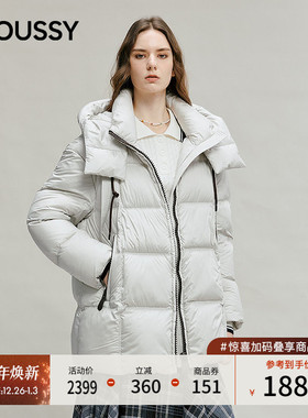 MOUSSY 2025秋季新品奶油泡芙抽绳连帽中长款羽绒服028IAC30-1113