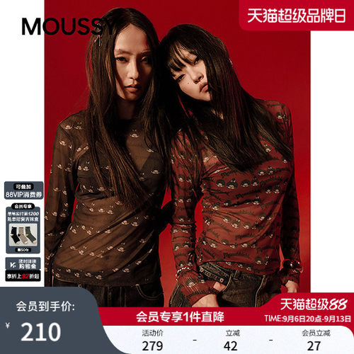 MOUSSY&Monchhichi合作款 秋季新品修身长袖T恤028IAA01-1019