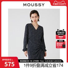 MOUSSY 2024夏季新品优雅淑女波点茶歇裙V领连衣裙028HS930-0040