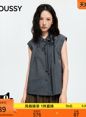 MOUSSY 2026夏季新品文艺清新通勤格纹宽松无袖衬衫028JSC30-1100