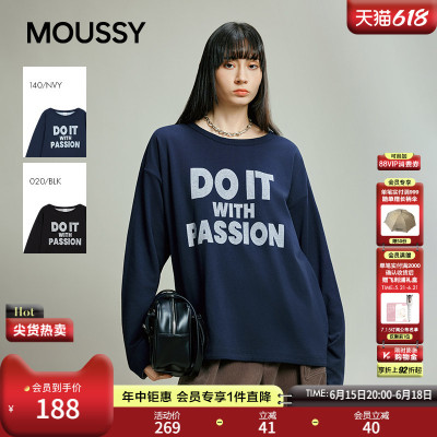 MOUSSY 春春新品美式复古字母印花圆领长袖T恤028IAB90-1014