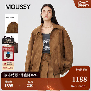 MOUSSY2025秋季新品复古文艺风宽松翻领夹克外套女028IAA30-1032