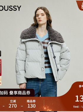MOUSSY 2025冬季新品仿羊羔毛大翻领撞色保暖羽绒服028IAC30-1129