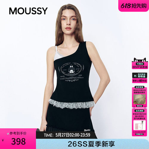 MOUSSY&Monchhichi合作款2026夏季新品蕾丝拼接吊带028JSZ01-1003